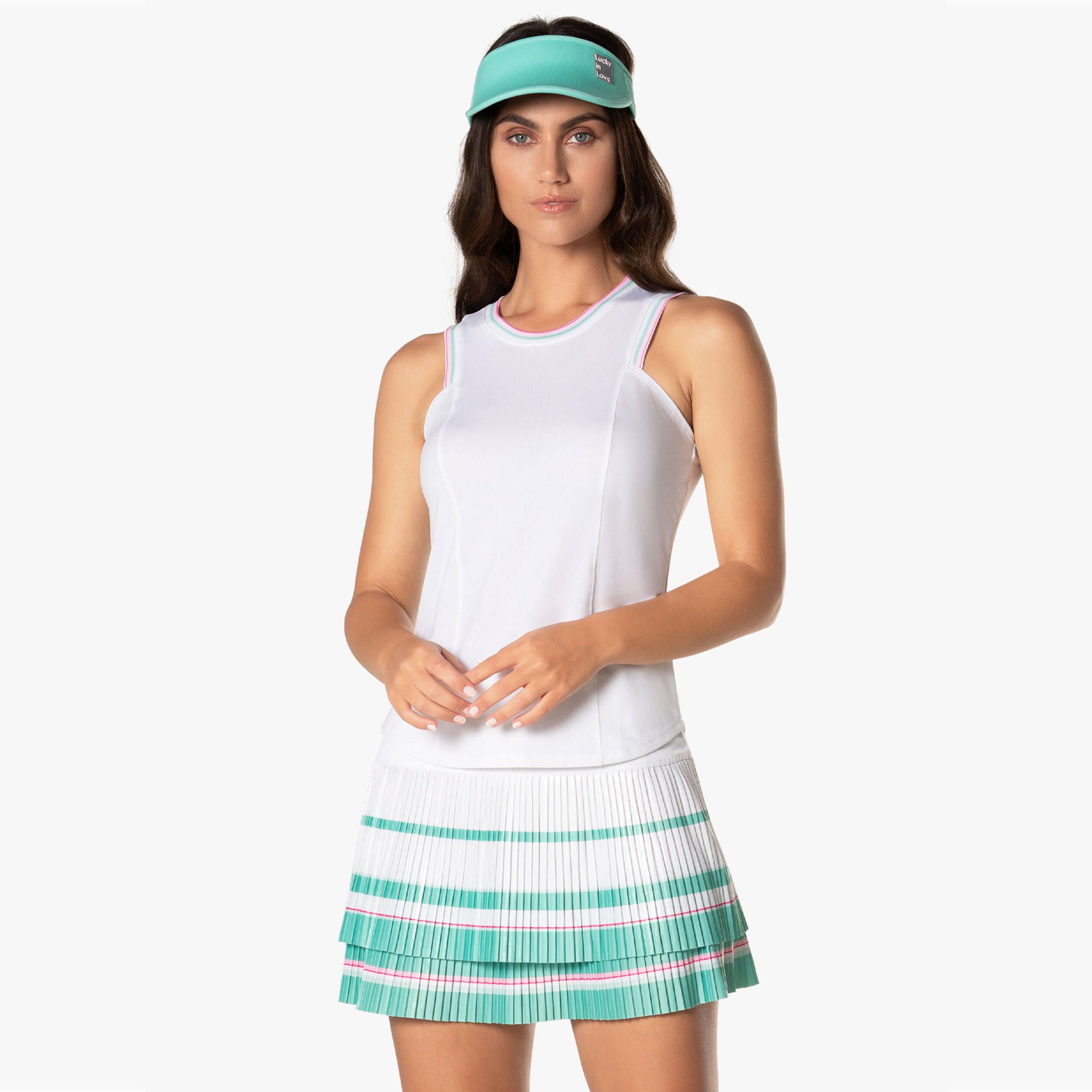 Lucky in Love Long Deco Stripe Pleated Jupe Femmes - Blanc , Multicouleur