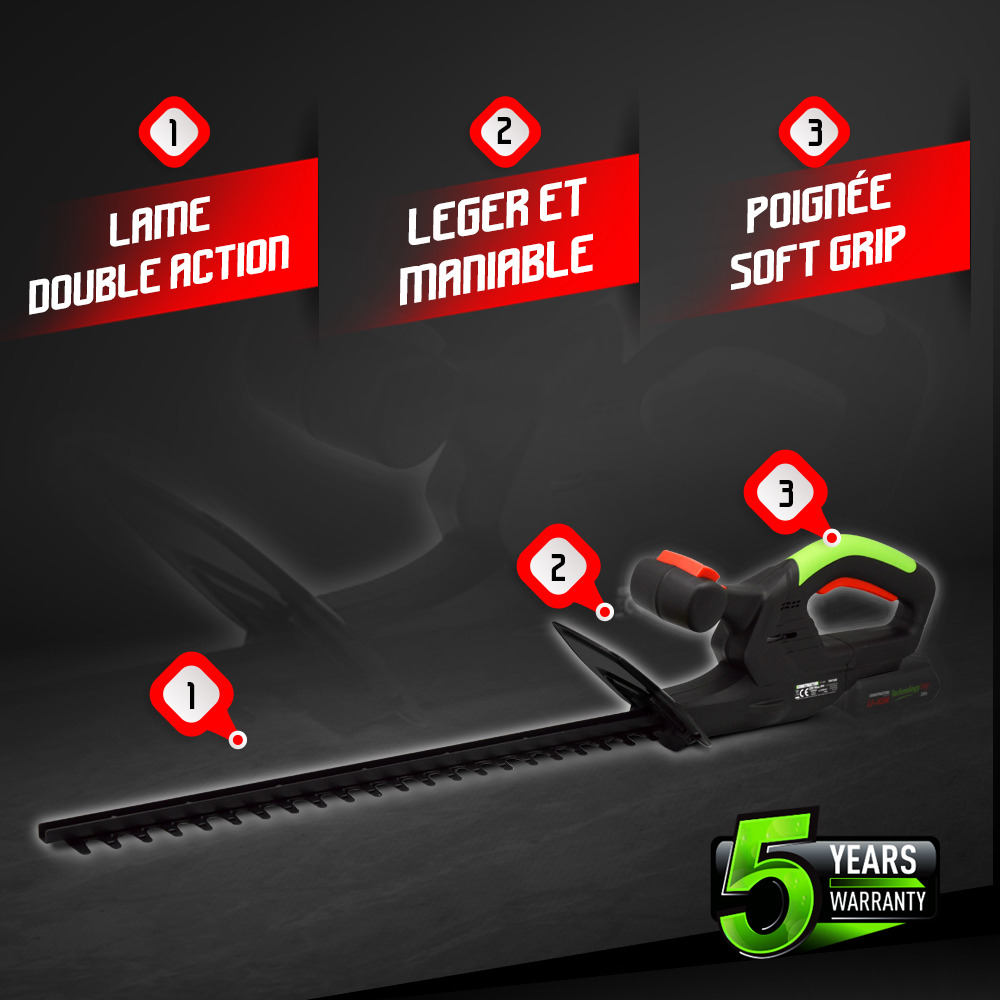Taille haies 20v max sans batterie - lame 55cm - capacité de coupe 16mm - const