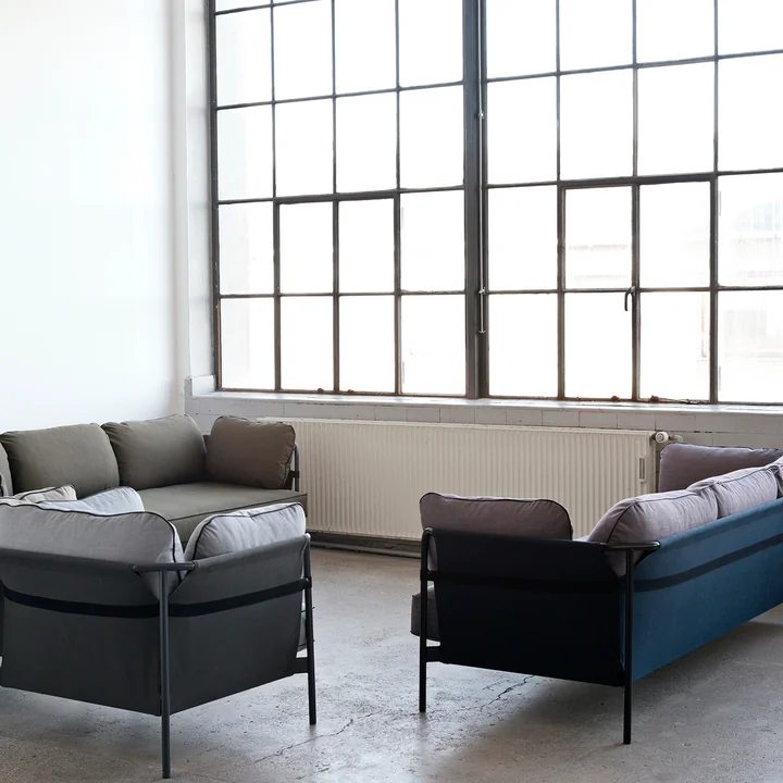 HAY - Can Sofa, 3-Sitzer, Chrom / Canvas schwarz / Steelcut 975 dunkelgrün
