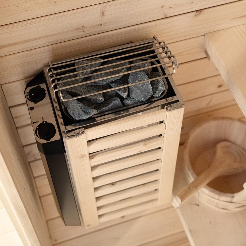 Home Deluxe Outdoor Sauna Cube S - Maße: ca. 194 cm x 120 cm, Holz: Fichtenholz - inkl. Saunaofen und Saunazubehör I Gartensauna, Außensauna, Sauna Fass für 2 Personen