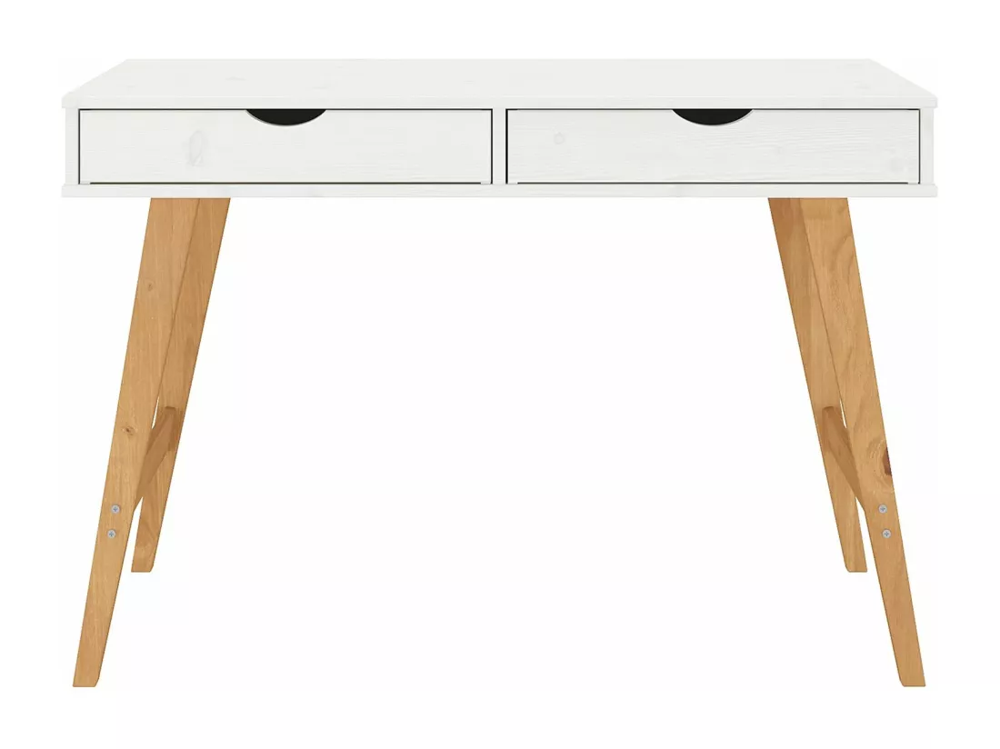Bureau MILO en pin massif lasuré blanc avec 2 tiroirs de rangement