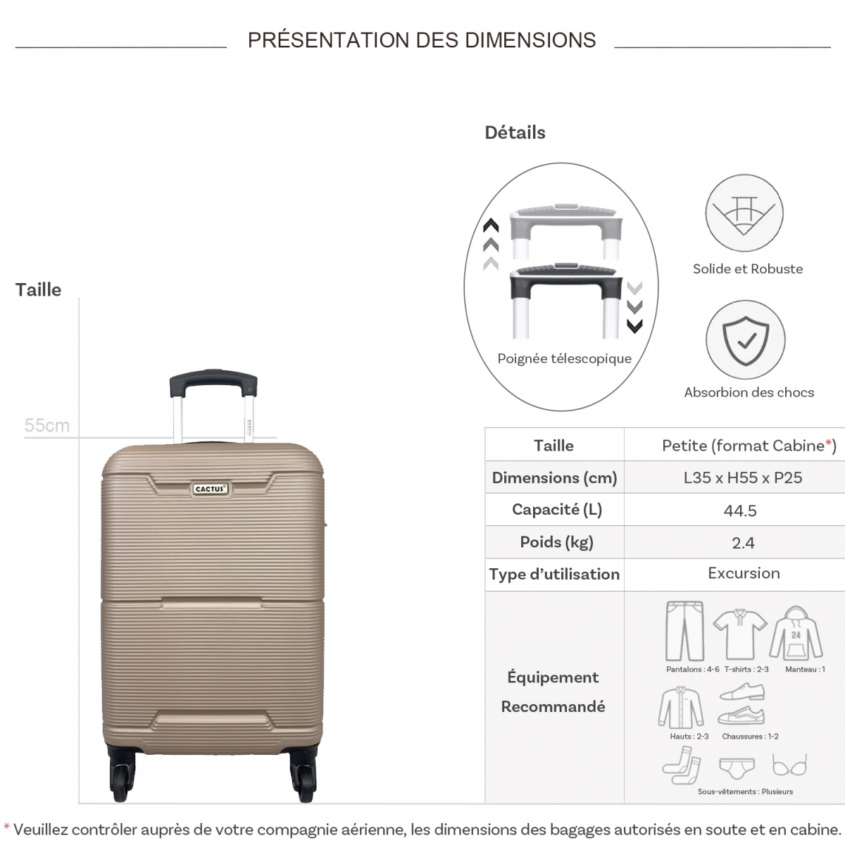 Cactus Valise cabine rigide Cactus ABS 55cm