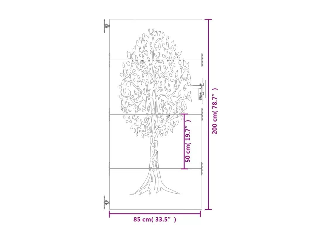 Portail de jardin 85x200 cm acier corten conception de l'arbre