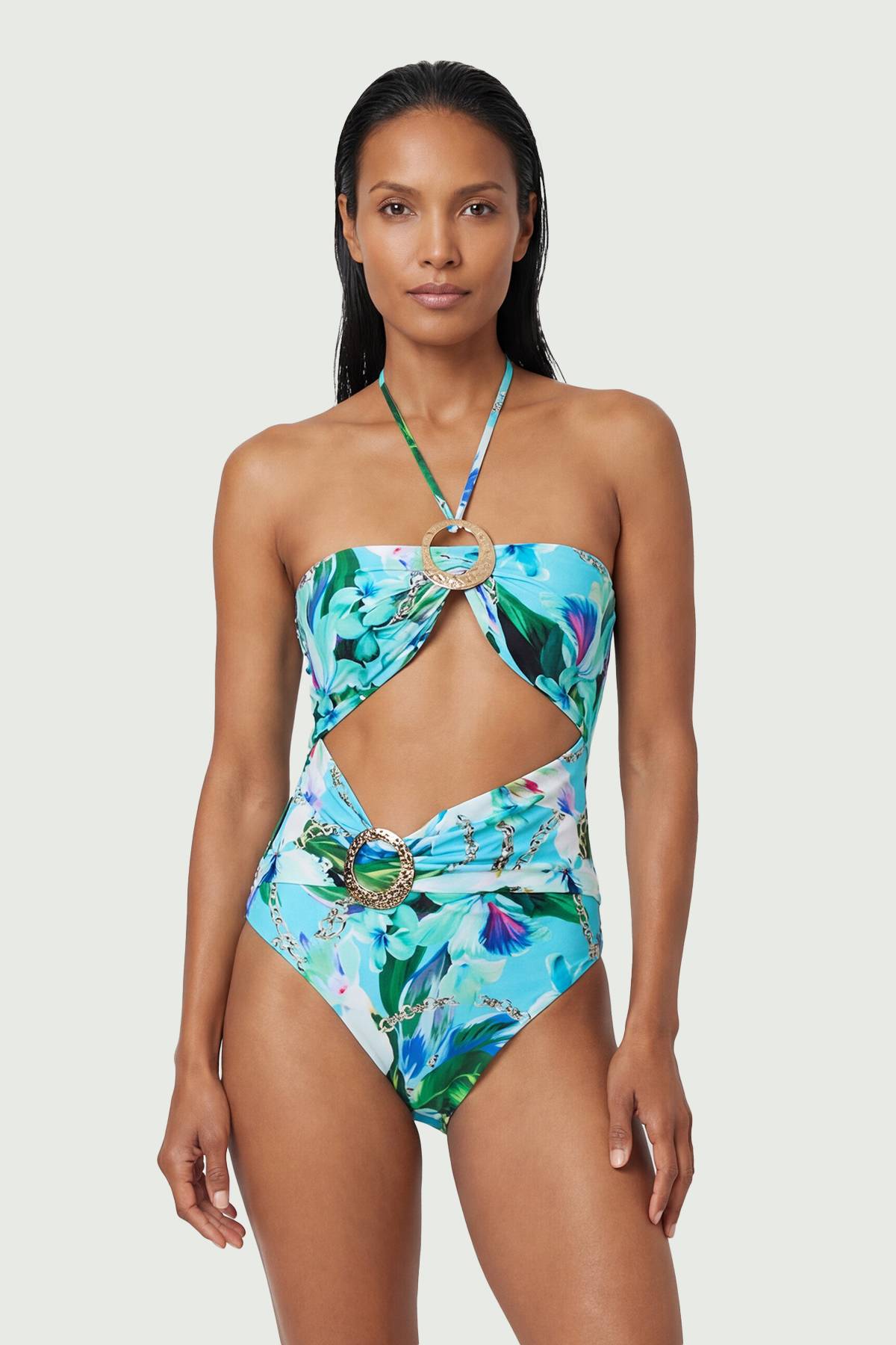 KarenMillen Maillot De Bain À Découpes Avec Imprimé Chaîne Et Détails De Finition Métallique
