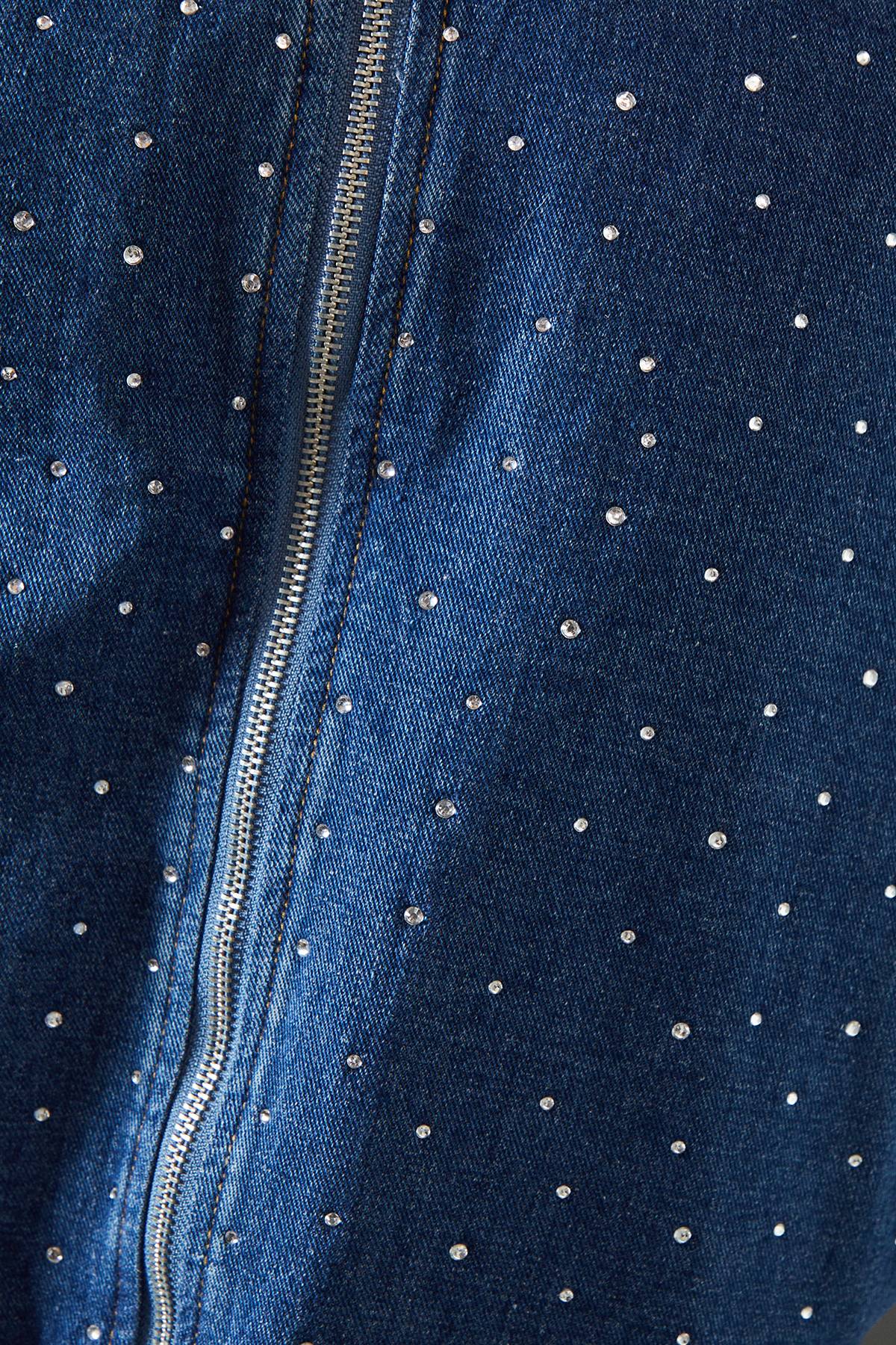 Warehouse Blouson Bomber en Denim avec Strass Thermocollés