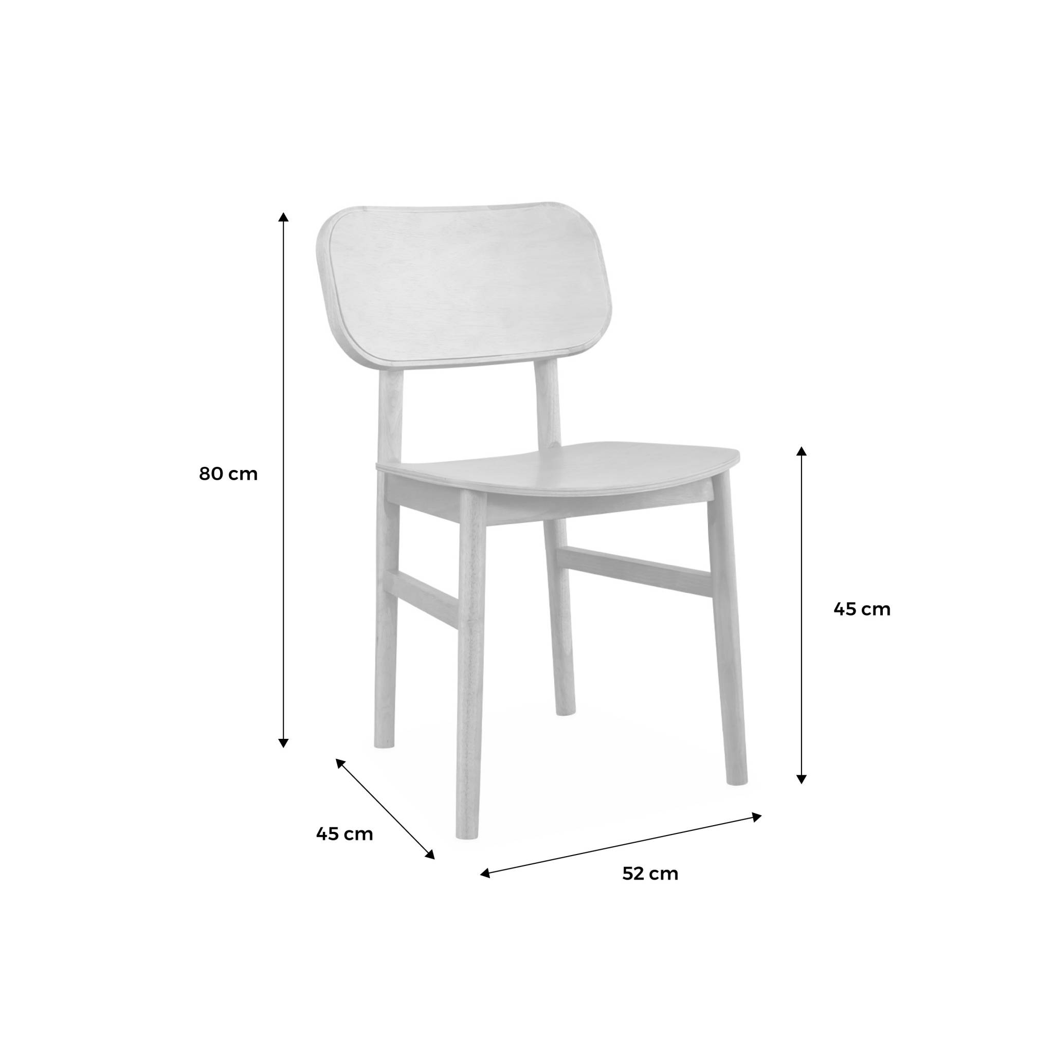 Lot de 2 chaises en bois d'hévéa. Forme courbée. Finition brossée