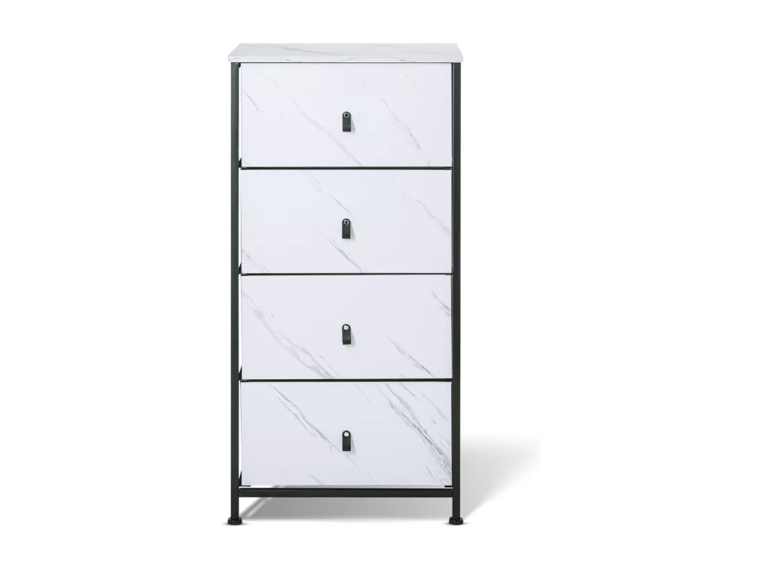 Apollonia - Commode 4 tiroirs en tissu, façade et étagère supérieure en bois mélaminé stratifié