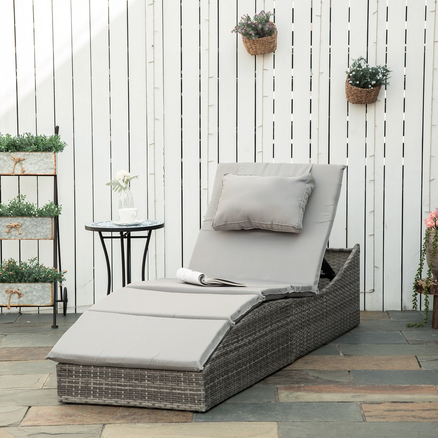 Outsunny Gartenliege mit Kissen grau