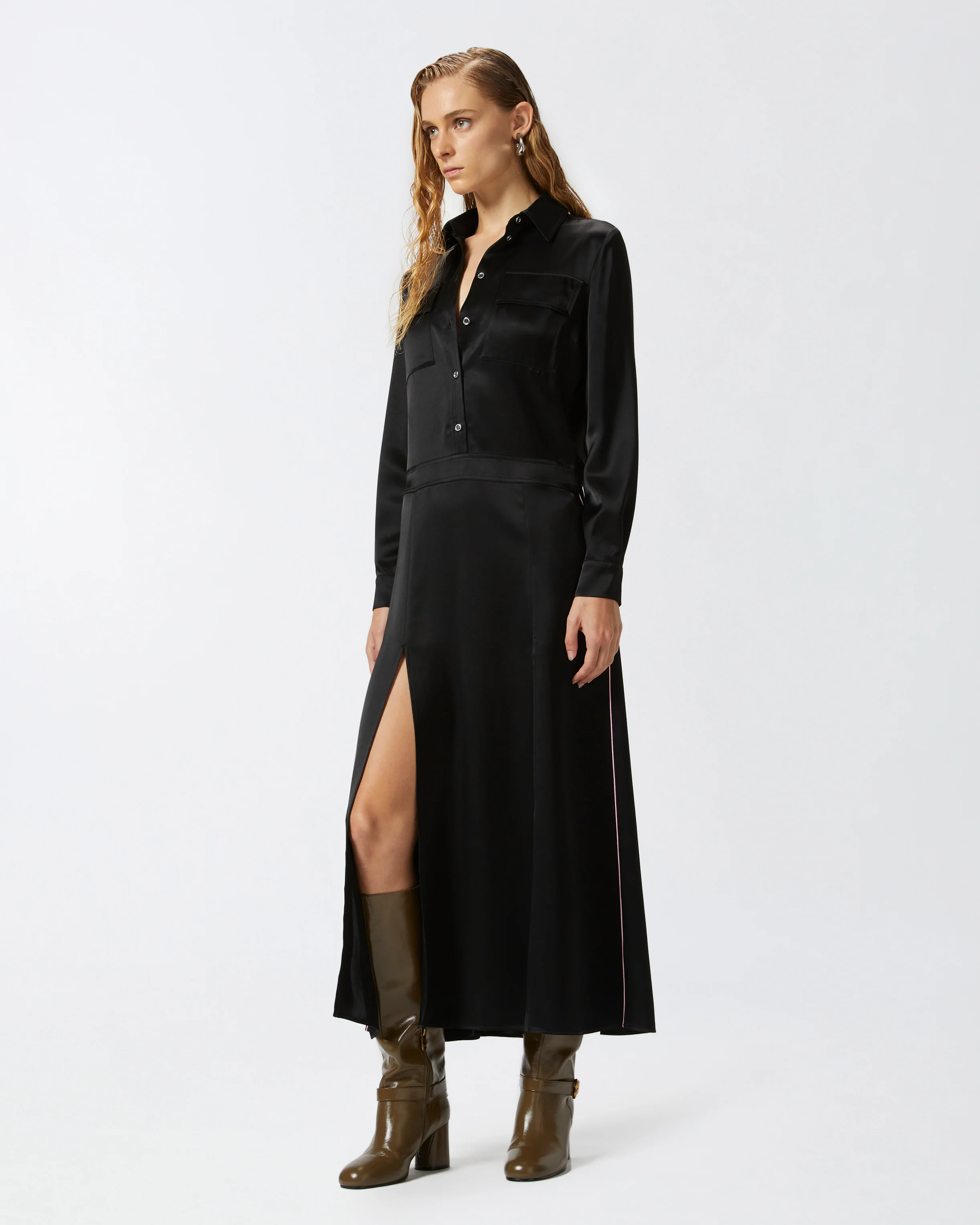 Robe chemise longue | Noir