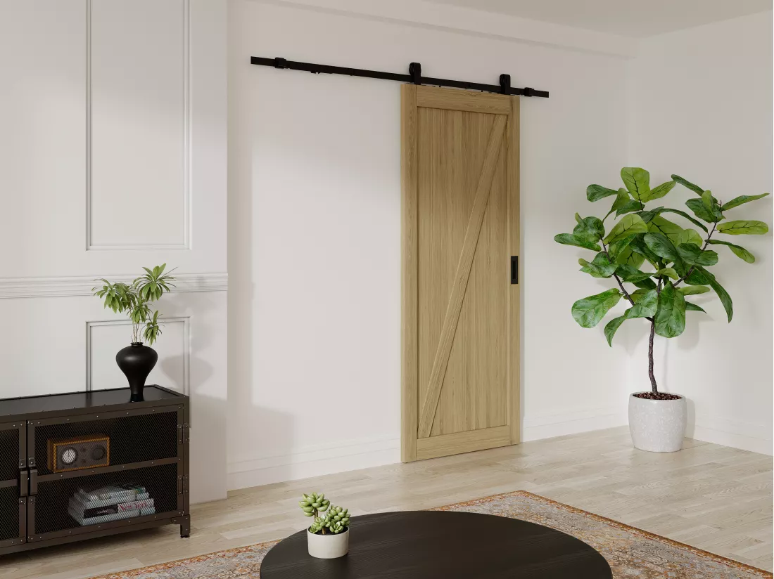 Porte coulissante avec système en applique en bois et MDF - Naturel clair - H205 x L73 cm - BALERMA