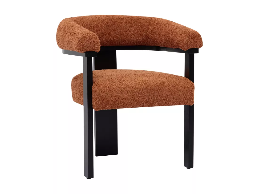 Chaise avec accoudoirs en tissu bouclette et bois d'hévéa noir - Terracotta - LIVELIA de Pascal MORABITO