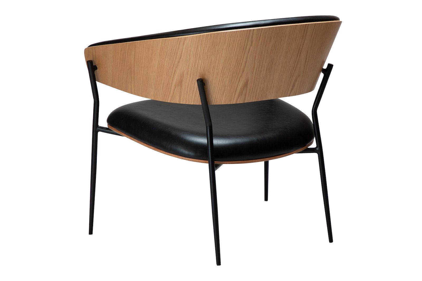 Crib hvilestol Med arm. Sort PU med eikefinér rygg og sorte ben