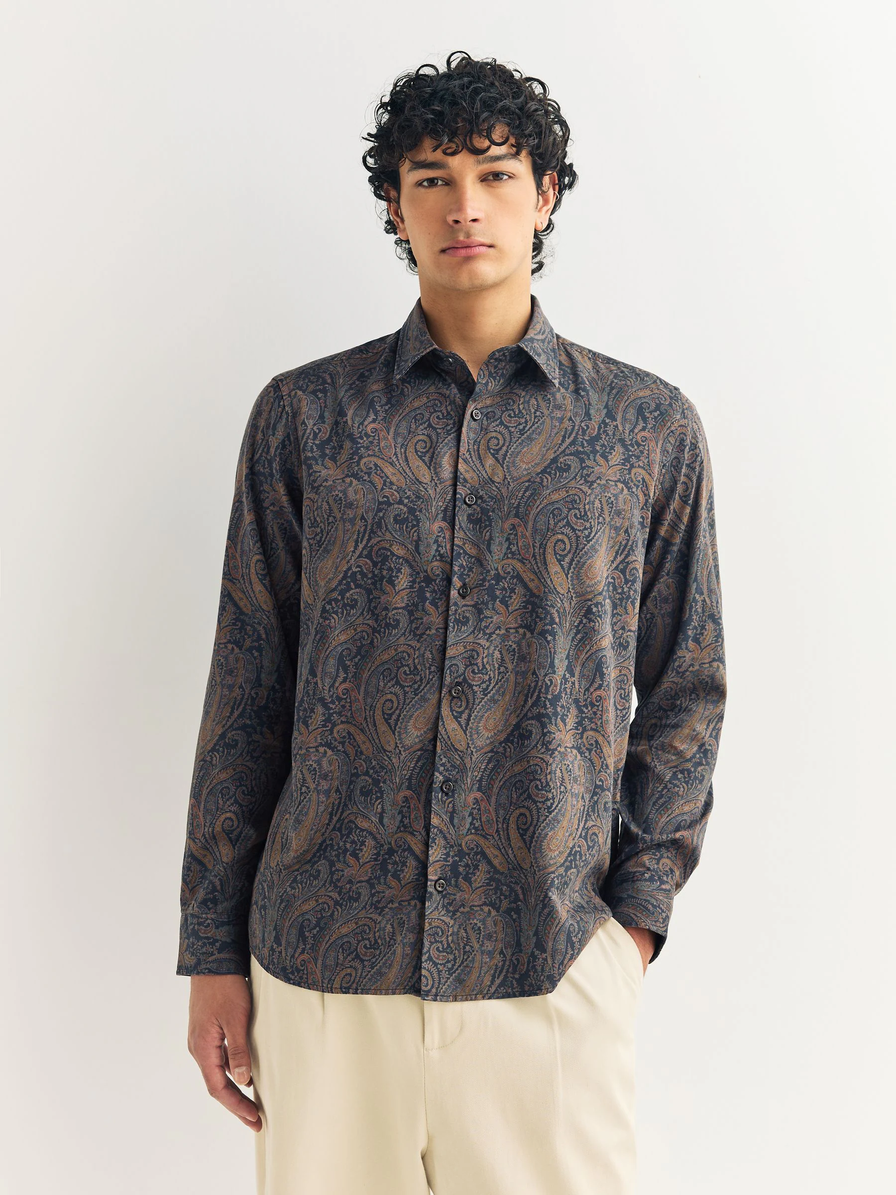 Paars met paisley - Overhemd met lange mouwen