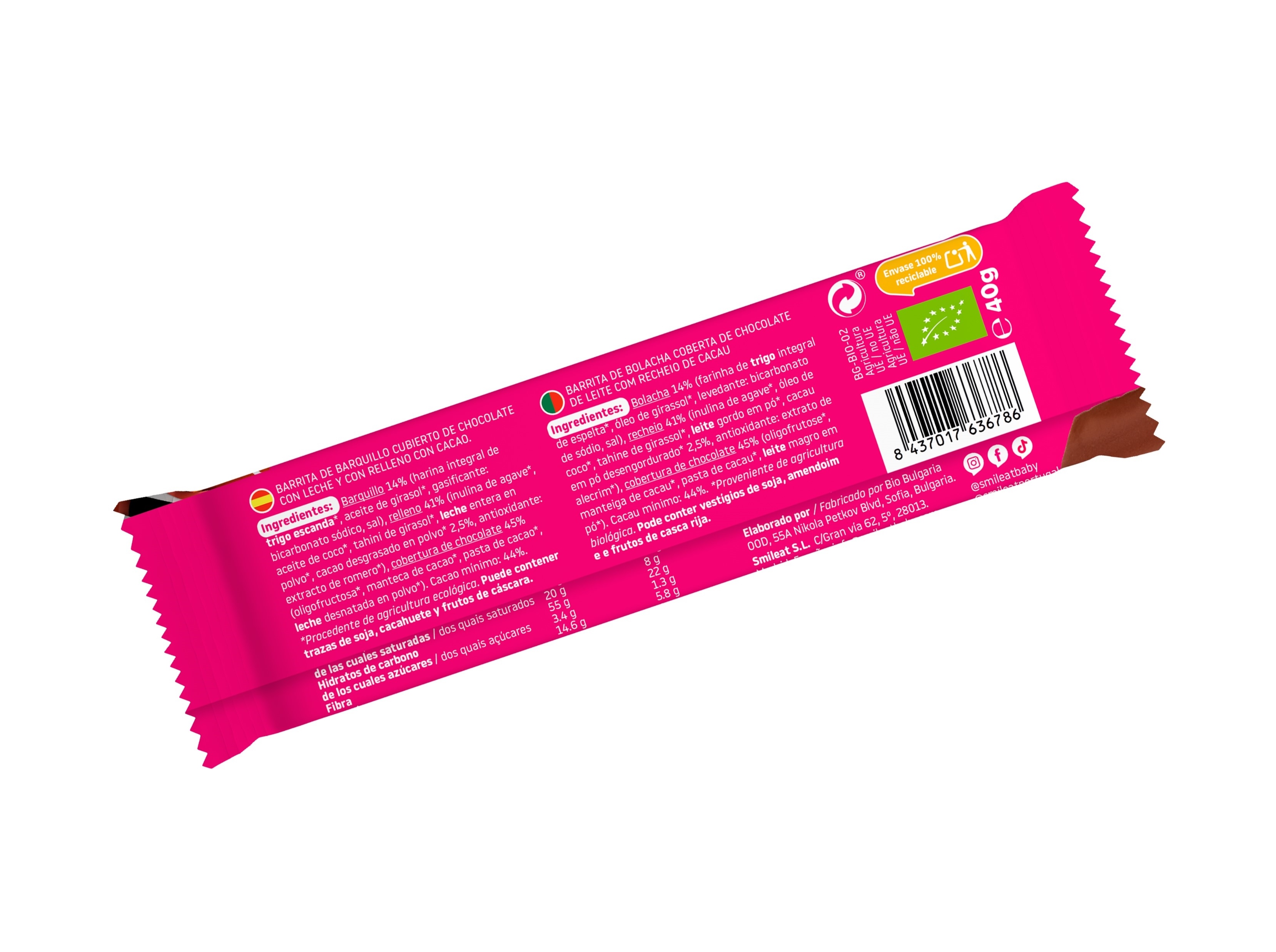 BOLACHA WAFER SMILEAT COBERTURA CHOCOLATE BIO 40G
