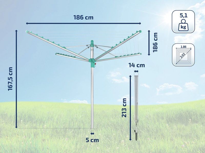 Leifheit droogmolen Linomatic 400 easy incl. bodemhuls 40 m drooglengte 4 wasmachineladingen