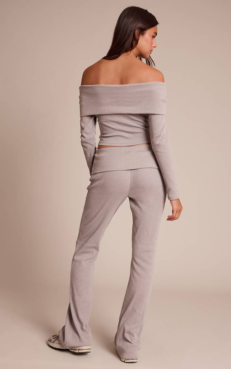 Gris Cendré Pantalon Droit À Taille Repliée