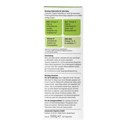 Löwenzahn Organics Bio Folgemilch 6+ Monate