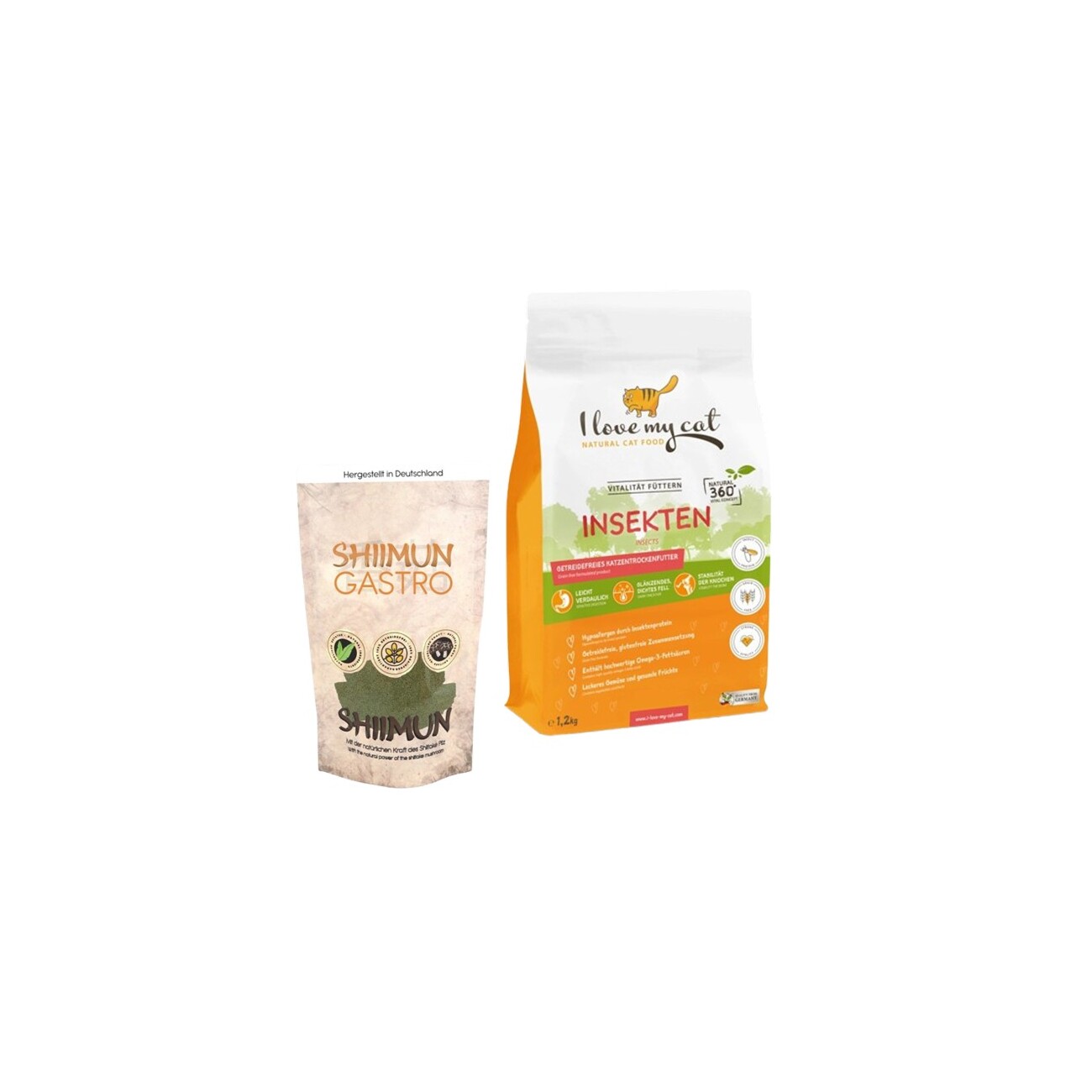 I love my cat Sparset für Katzen mit Pankreatitis: Trockenfutter mit Insektenprotein +Shiimun Gastro