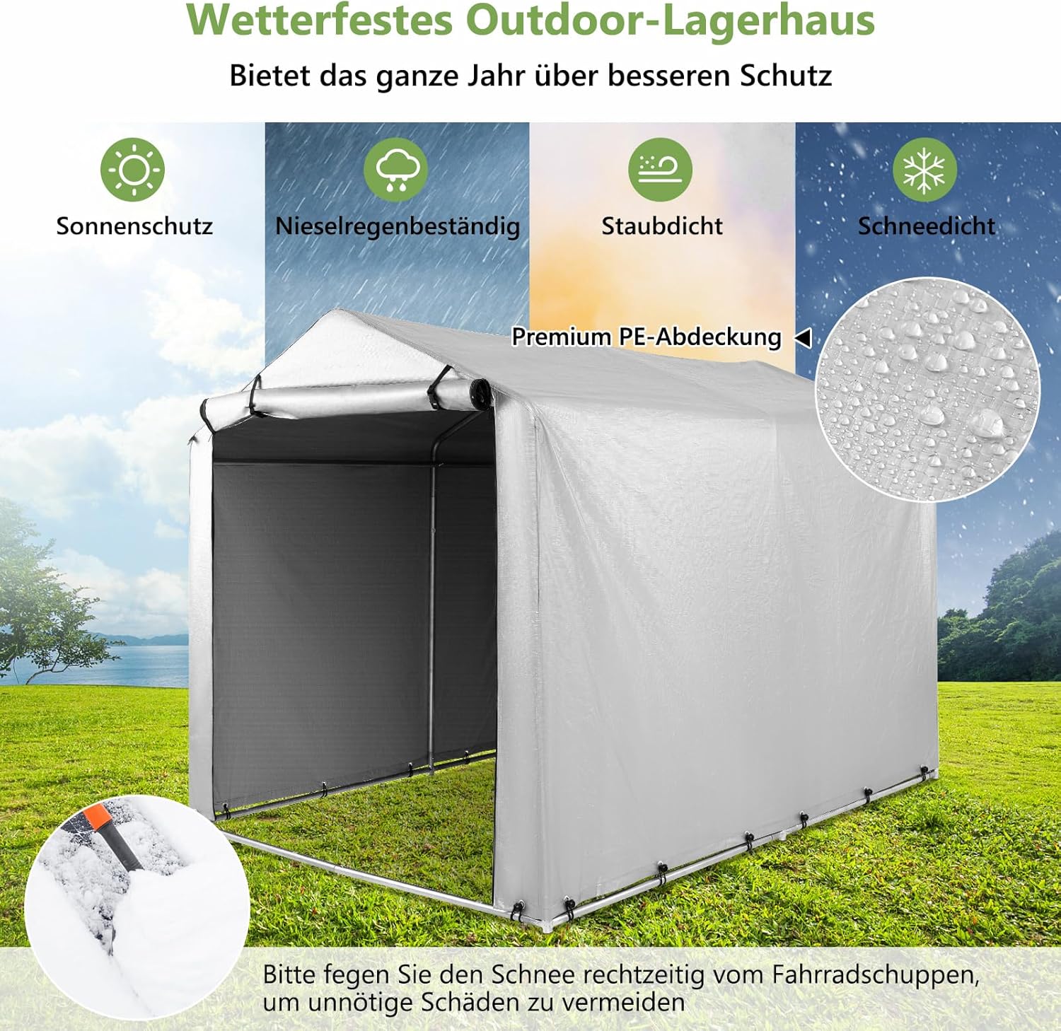 COSTWAY Garagenzelt 160 x 218 x 164 cm, Gerätehaus Wasserdicht mit Metallrahmen & aufrollbarer Reißverschlusstür, Zeltgarage für Fahrräder Motorräder Gartengeräte (Silbergrau)