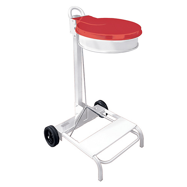 Support sac blanc mobile à pédale 110 litres, couvercle rouge