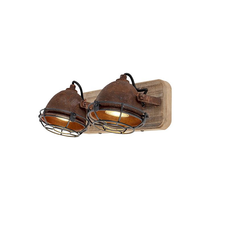 Smart spot roestbruin met hout incl. 2 wifi GU10 - Gina