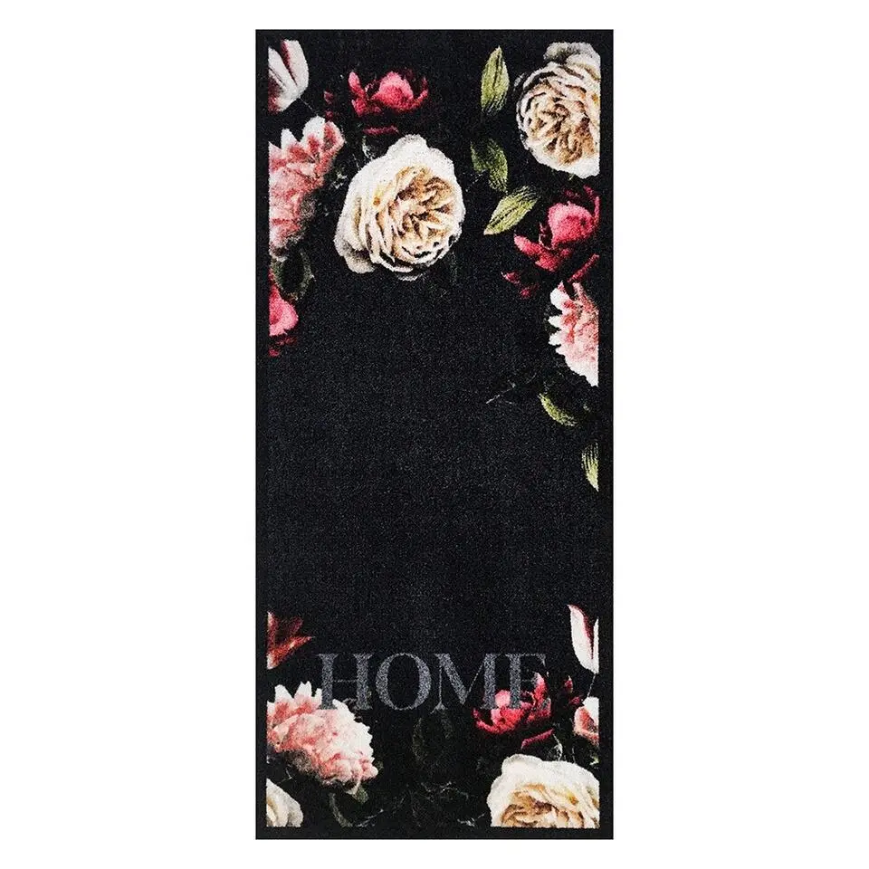 Deurmat Pink Roses antraciet - 66x150 cm