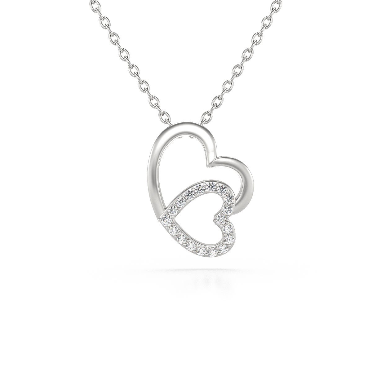 Collier Pendentif ADEN Double Coeur Diamant Chaine Argent 925 incluse 1.09grs