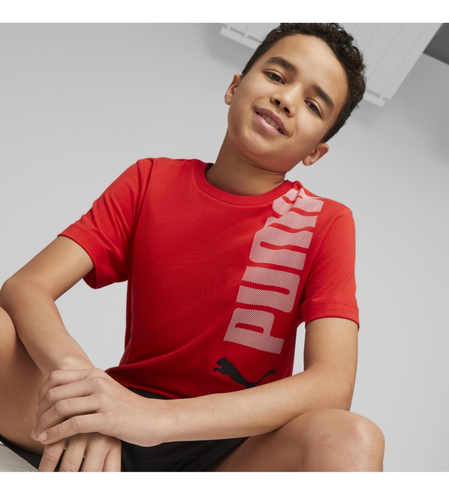 Conjunto de camisa e shorts Puma Logolab, vermelho e preto.