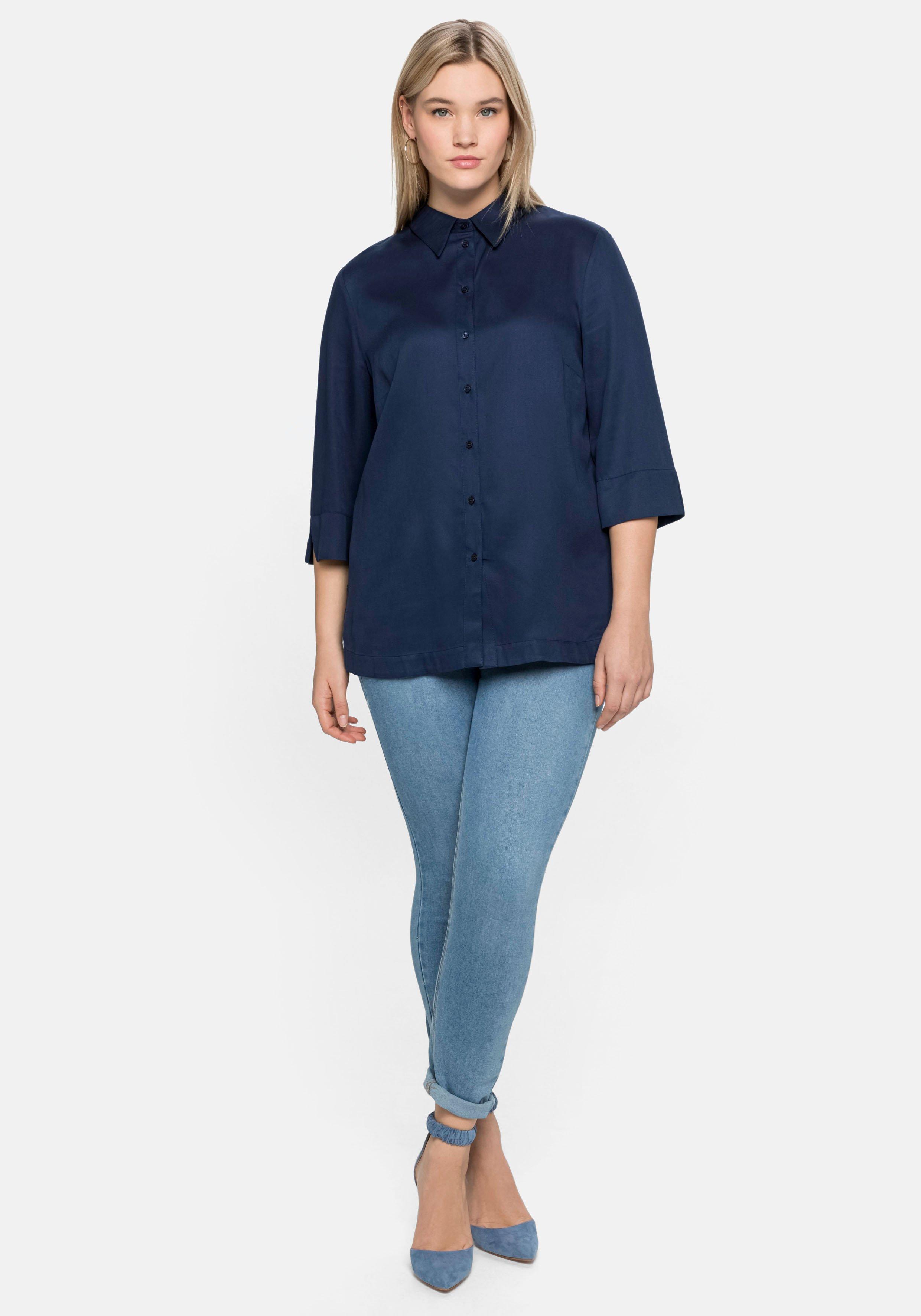 Bluse mit 3/4-Arm und verlängerter Rückenpartie