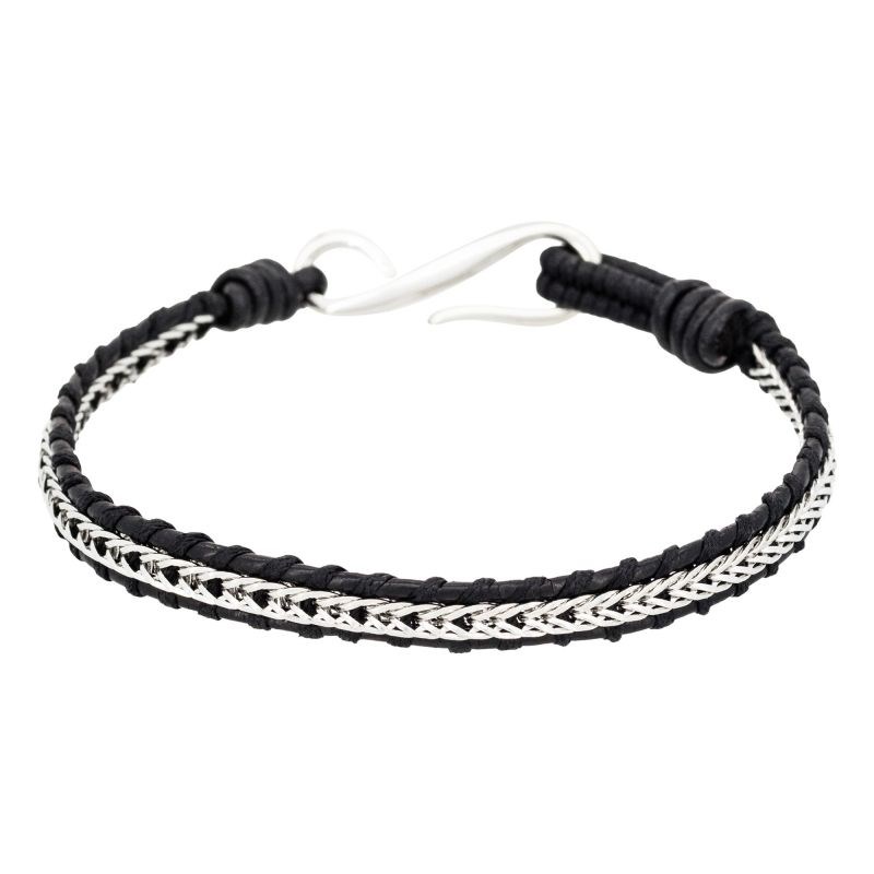 Bracelet Homme acier et cuir noir 