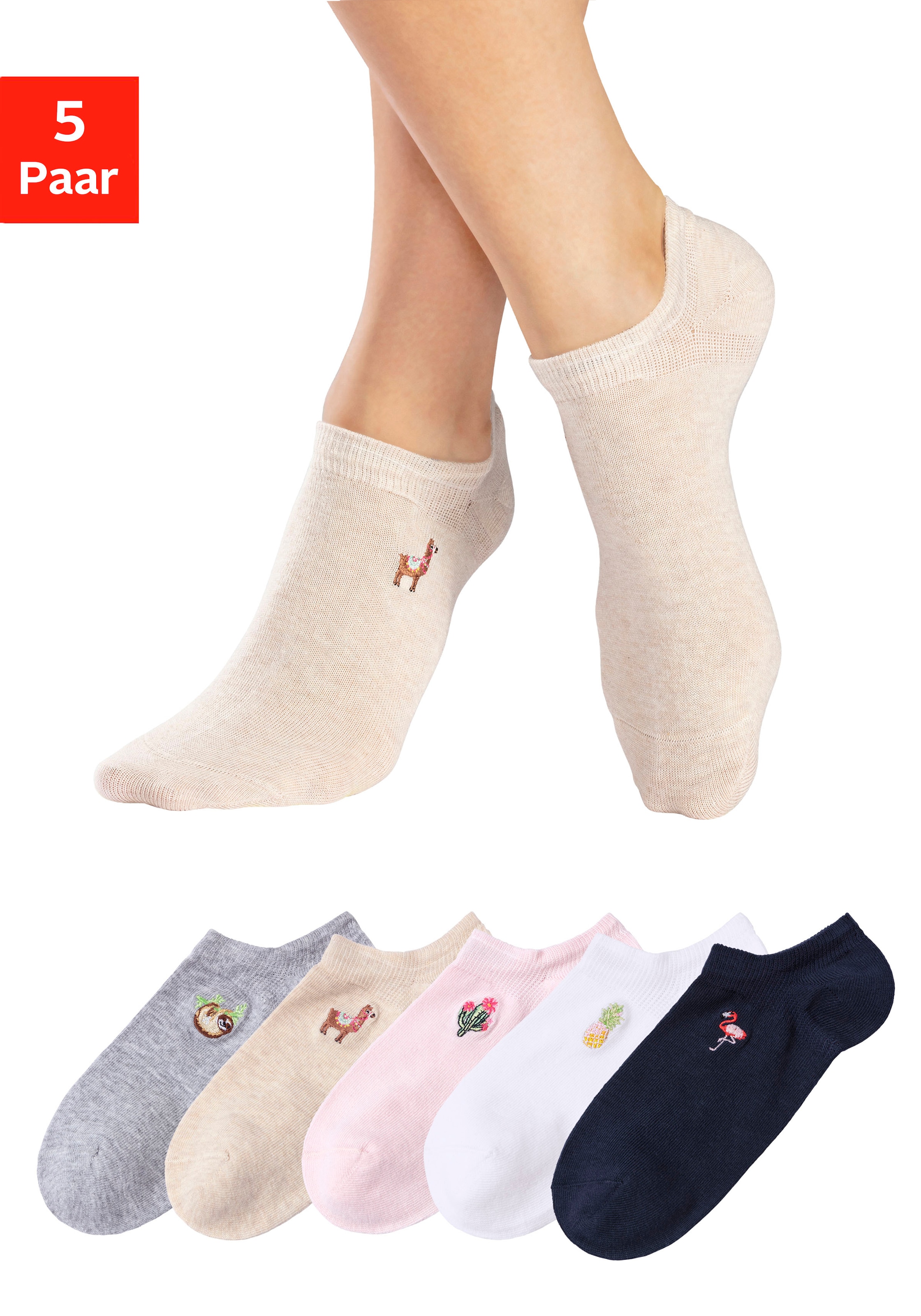 H.I.S Sneakersocken Packung, 5 Stk. tlg. mit Motivstickerei