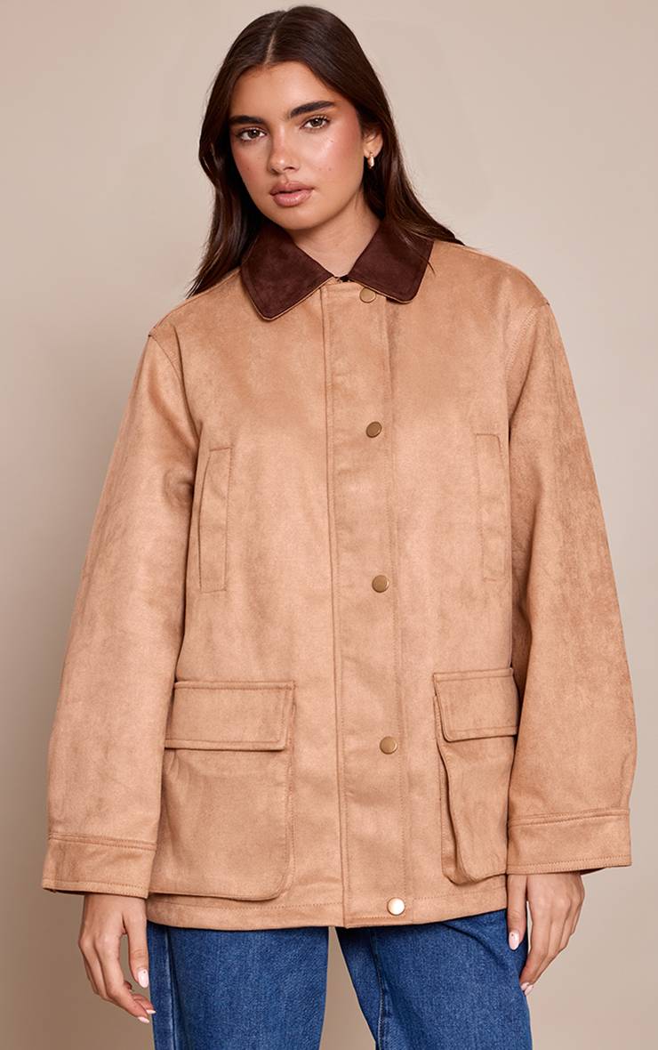 Camel Veste Surdimensionnée À Poches Détaillées Et Col Contrasté