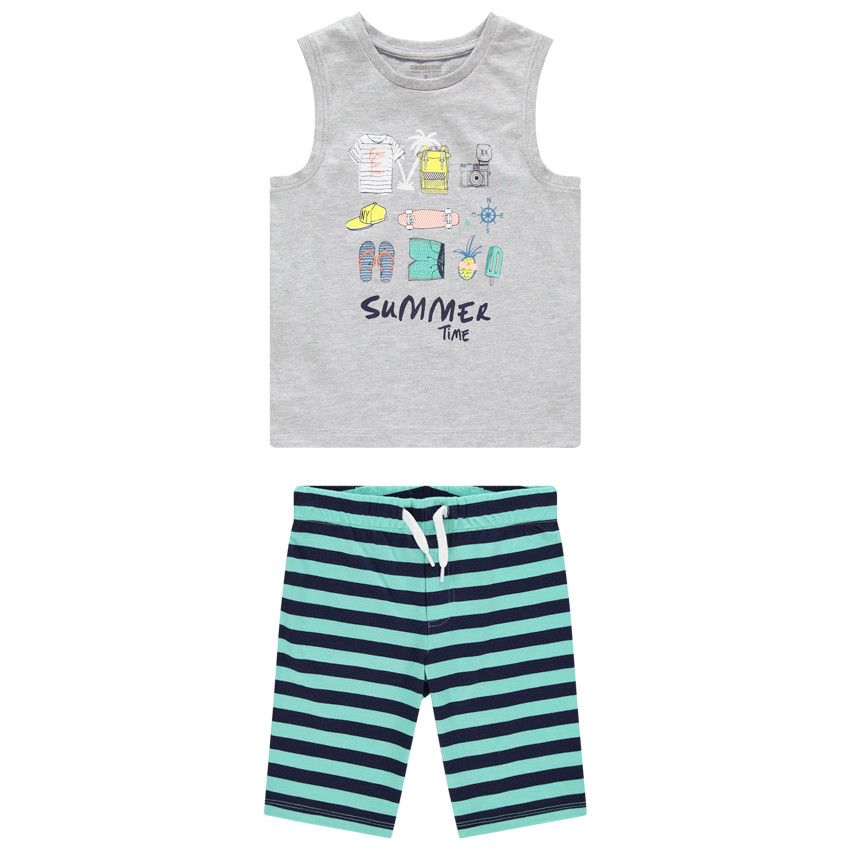Ensemble avec débardeur esprit été et bermuda rayé - Gris clair