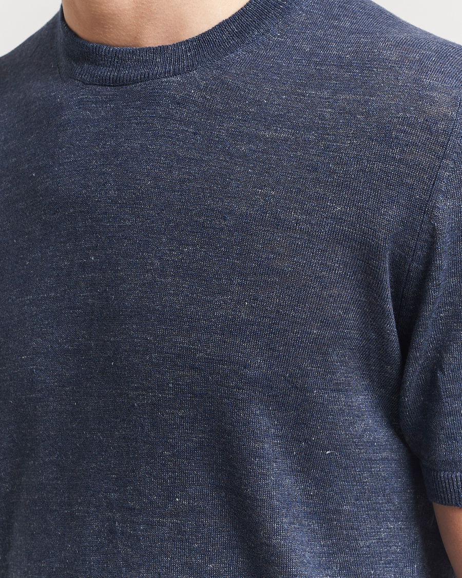 Altea Cotton/Linen Short Sleeve T-Shirt Navy