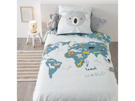 Parure de lit Carte du monde 140 x 200 cm Housse de couette en Coton avec sa taie