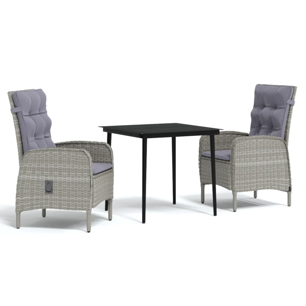 Mobilier à dîner d'extérieur avec coussins 3 pièces gris et noir
