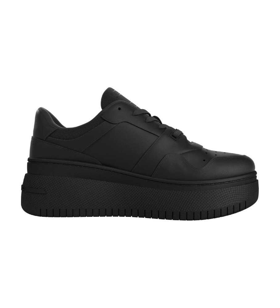 Tênis plataforma retrô de couro Tommy Jeans TJW, preto