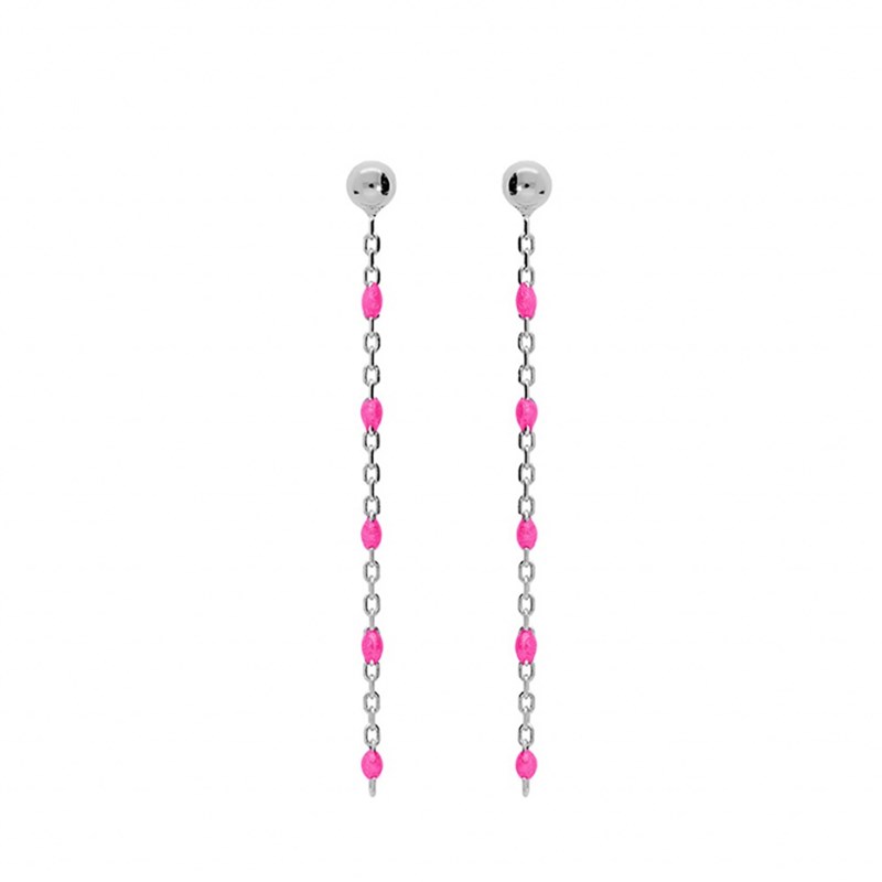 Boucles d'oreilles argent - Olives rose fluo