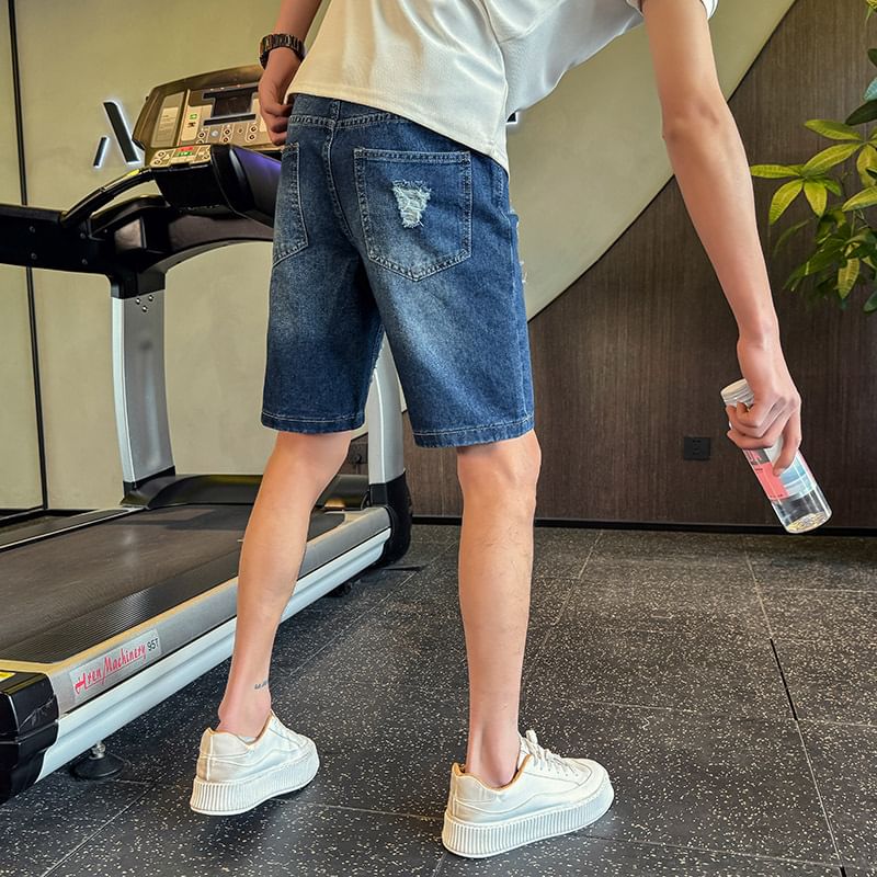 Andrei - Hoge taille denim shorts met distressed effect