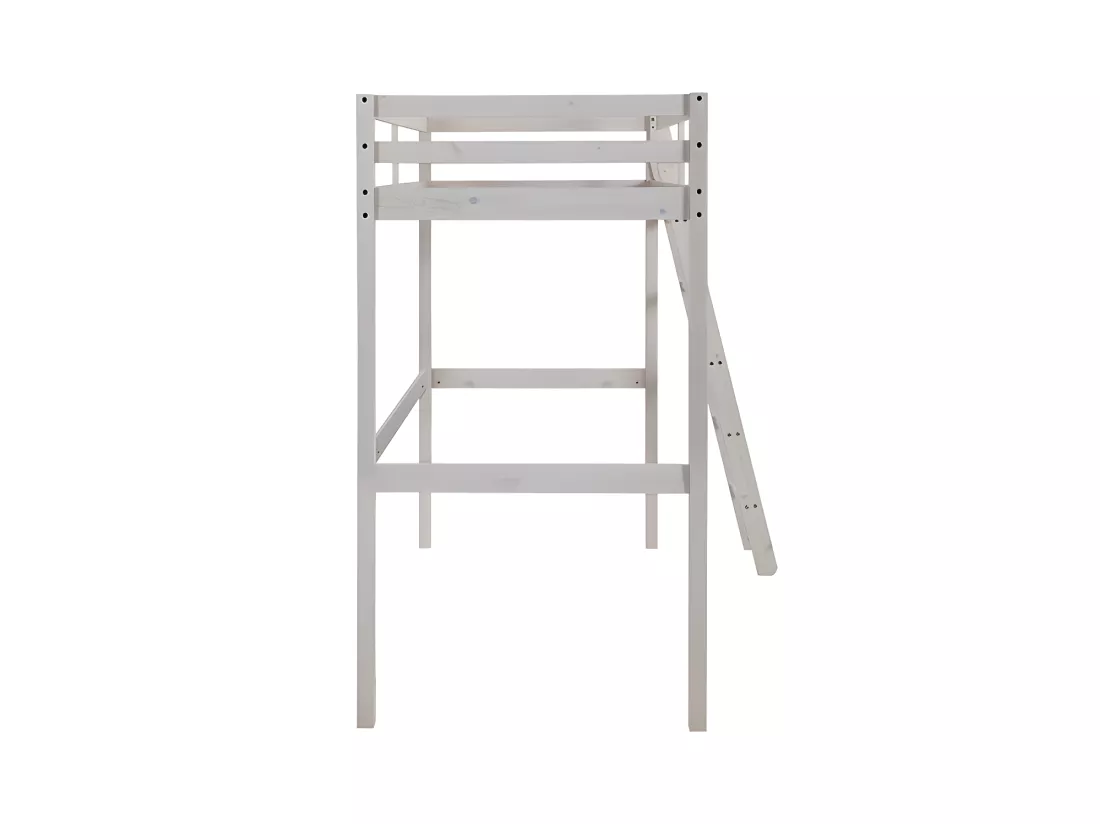 Lit mezzanine GEDEON II - 90 x 190 cm - Pin massif - Blanchi + matelas