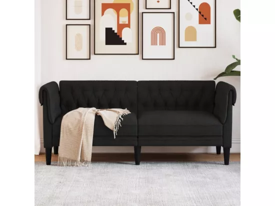 Canapé Chesterfield 2 places noir tissu