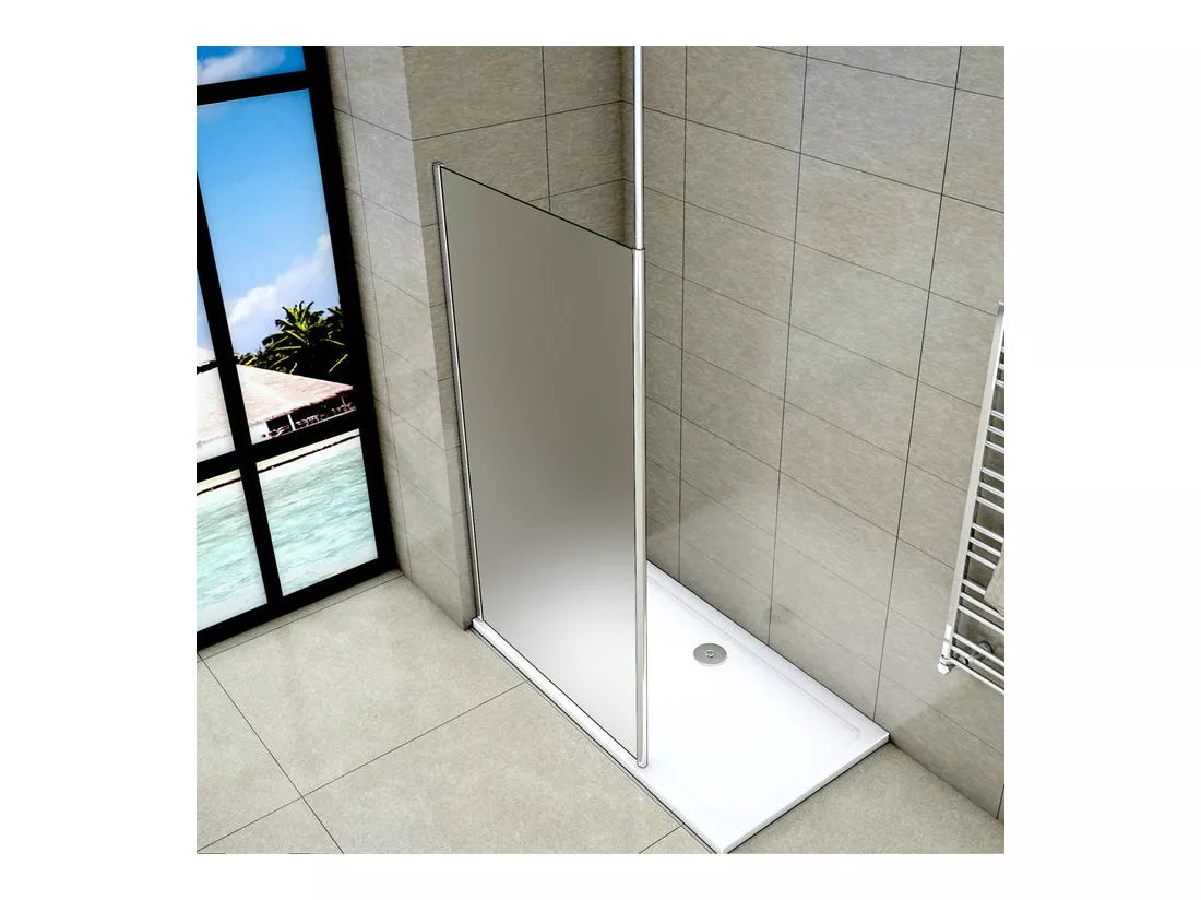 Paroi de douche à l'italienne 120x200cm - 8mm verre trempé sablé - Avec barre de fixation au plafond 203-320cm