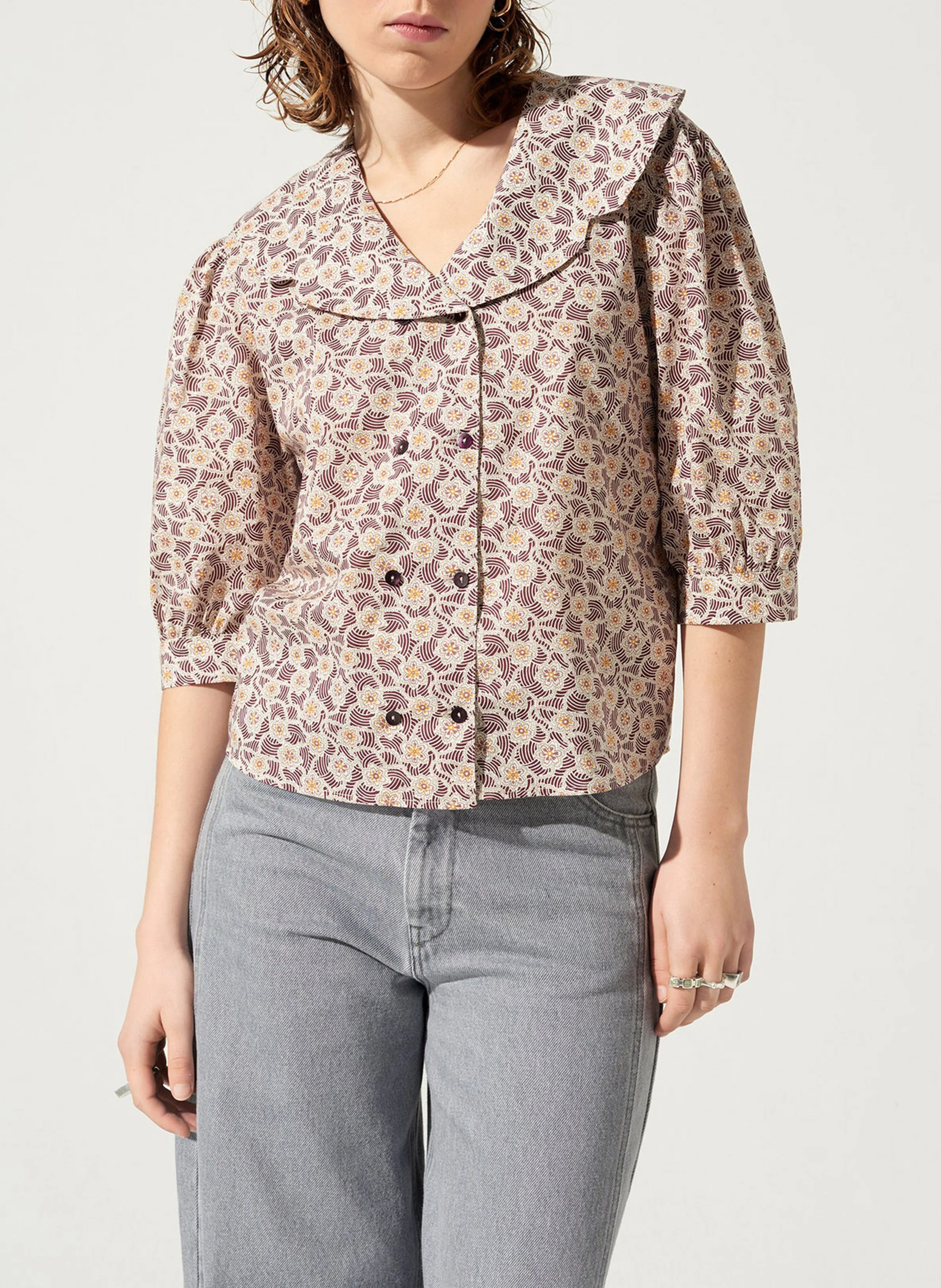 Chemise grand col claudine en coton | Rouge
