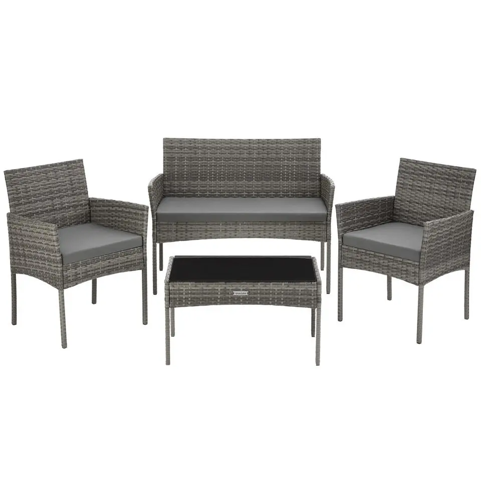 tectake Wicker loungeset Palese voor 4 personen - Grijs