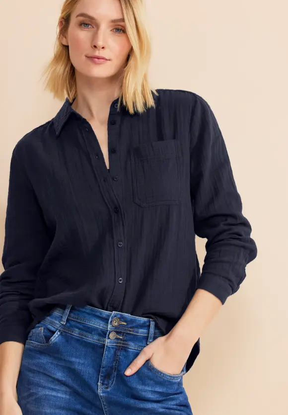 Musselin Hemdbluse - deep blue