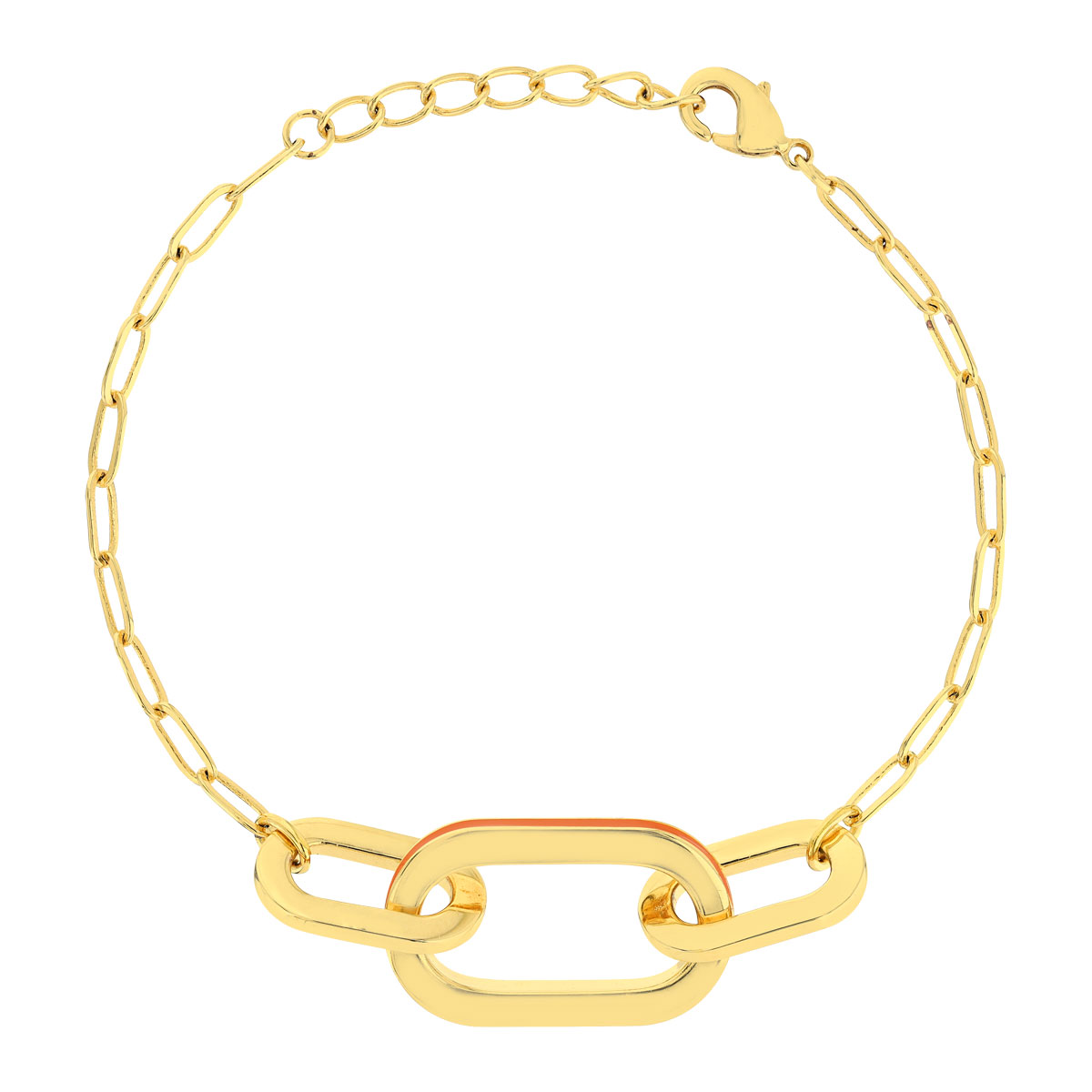 Bracelet plaqué or anneaux laque orange 18cm