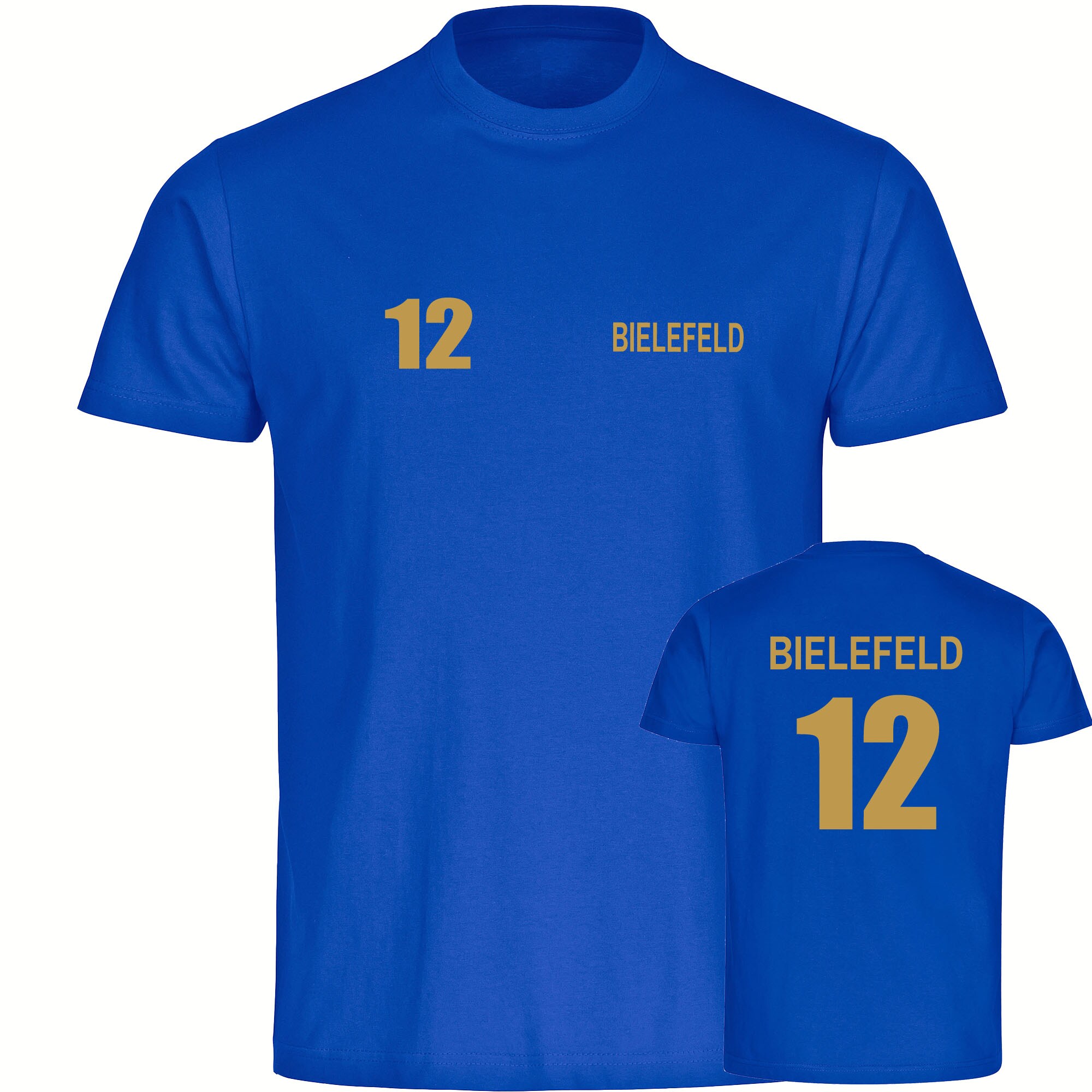 multifanshop® Kinder T-Shirt - Bielefeld - Trikot Nummer 12 gold - Druck gold metallic