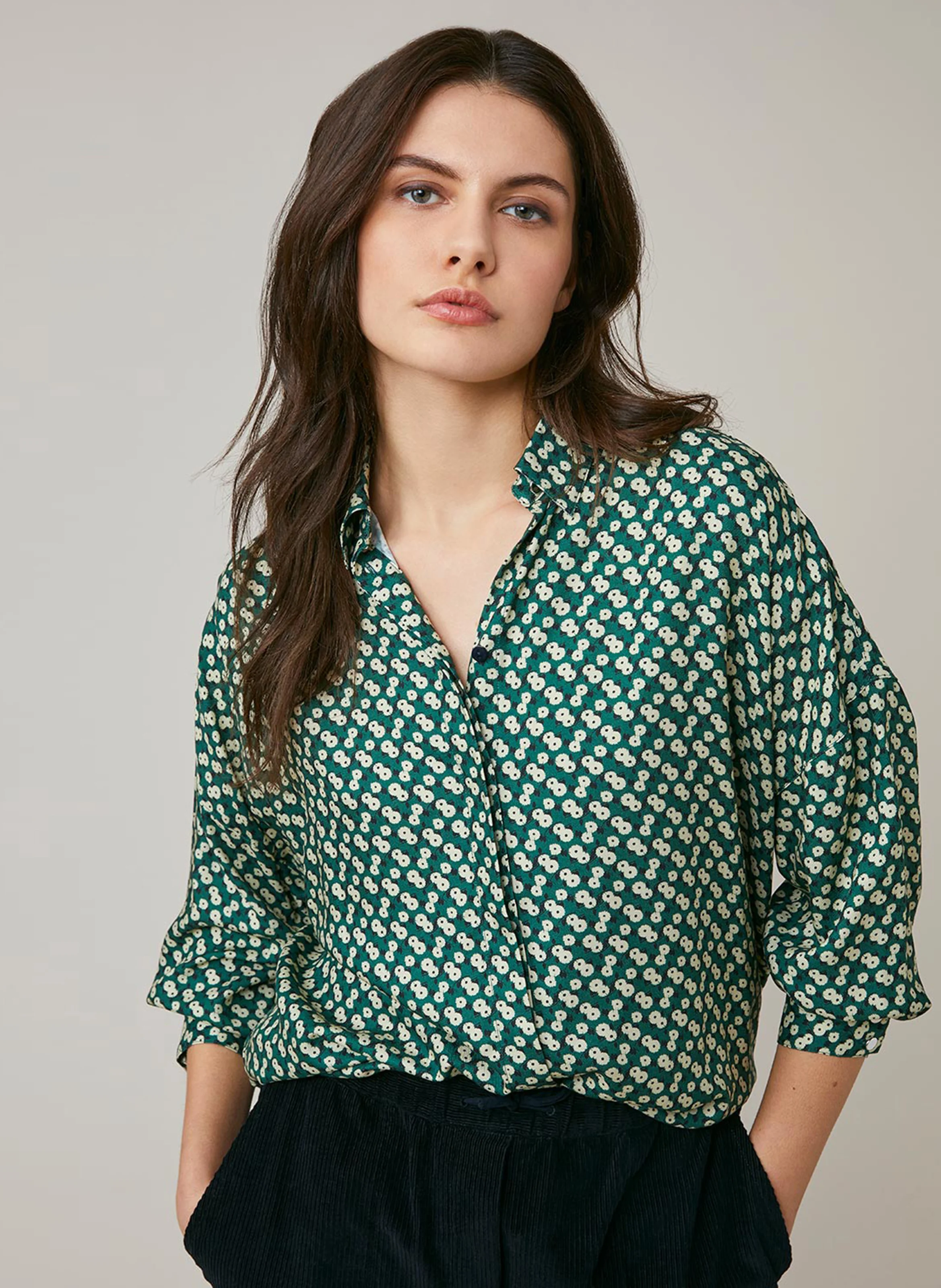 FLAURA - Chemise col classique imprimé fleuri | Vert