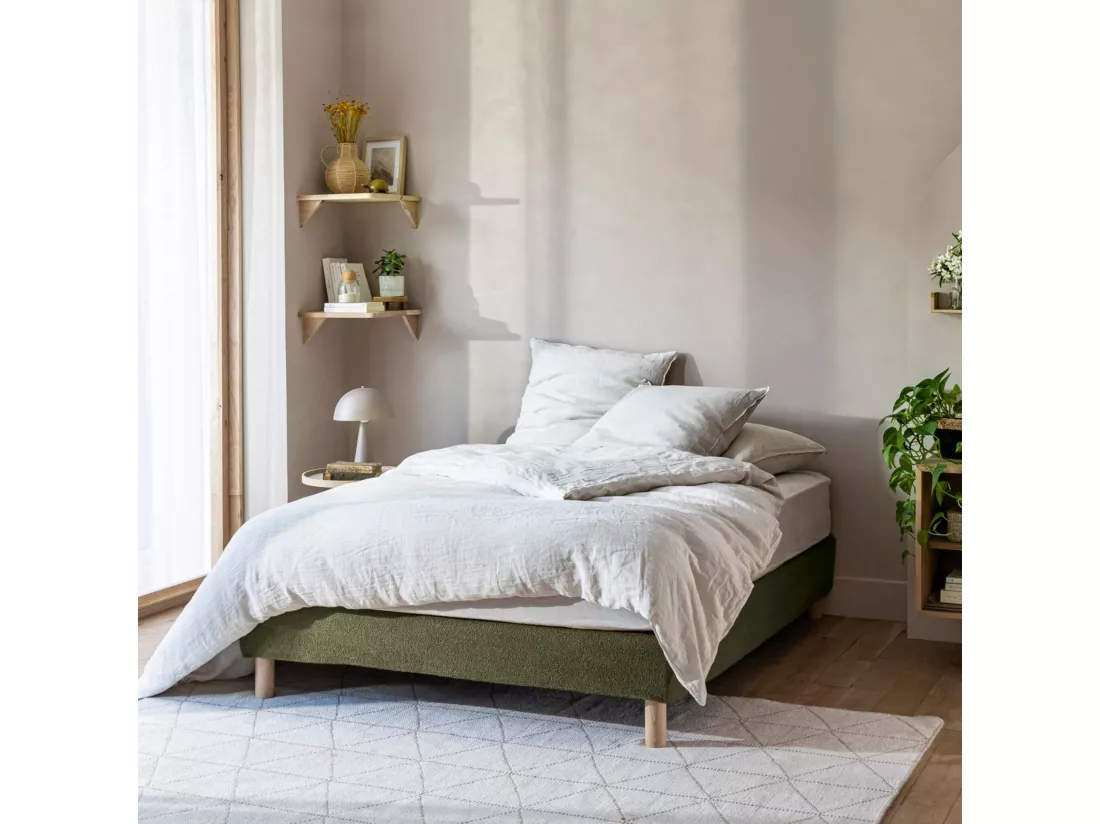 Cache-sommier bouclette intégral kaki 180x200 - Boucletta