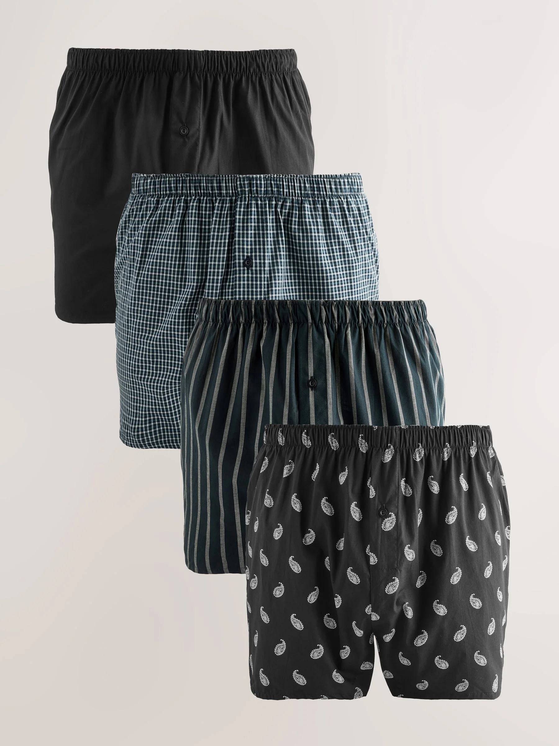 Zwarte streep - Verpakking van 4 - Geweven boxershorts van puur katoen